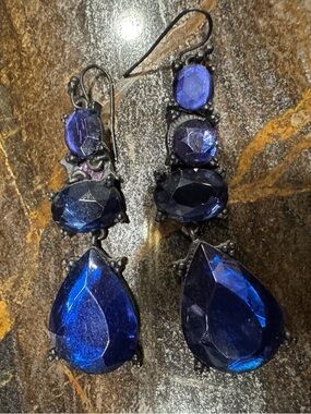 Blue Teardrop Crystal Dangle Earrings